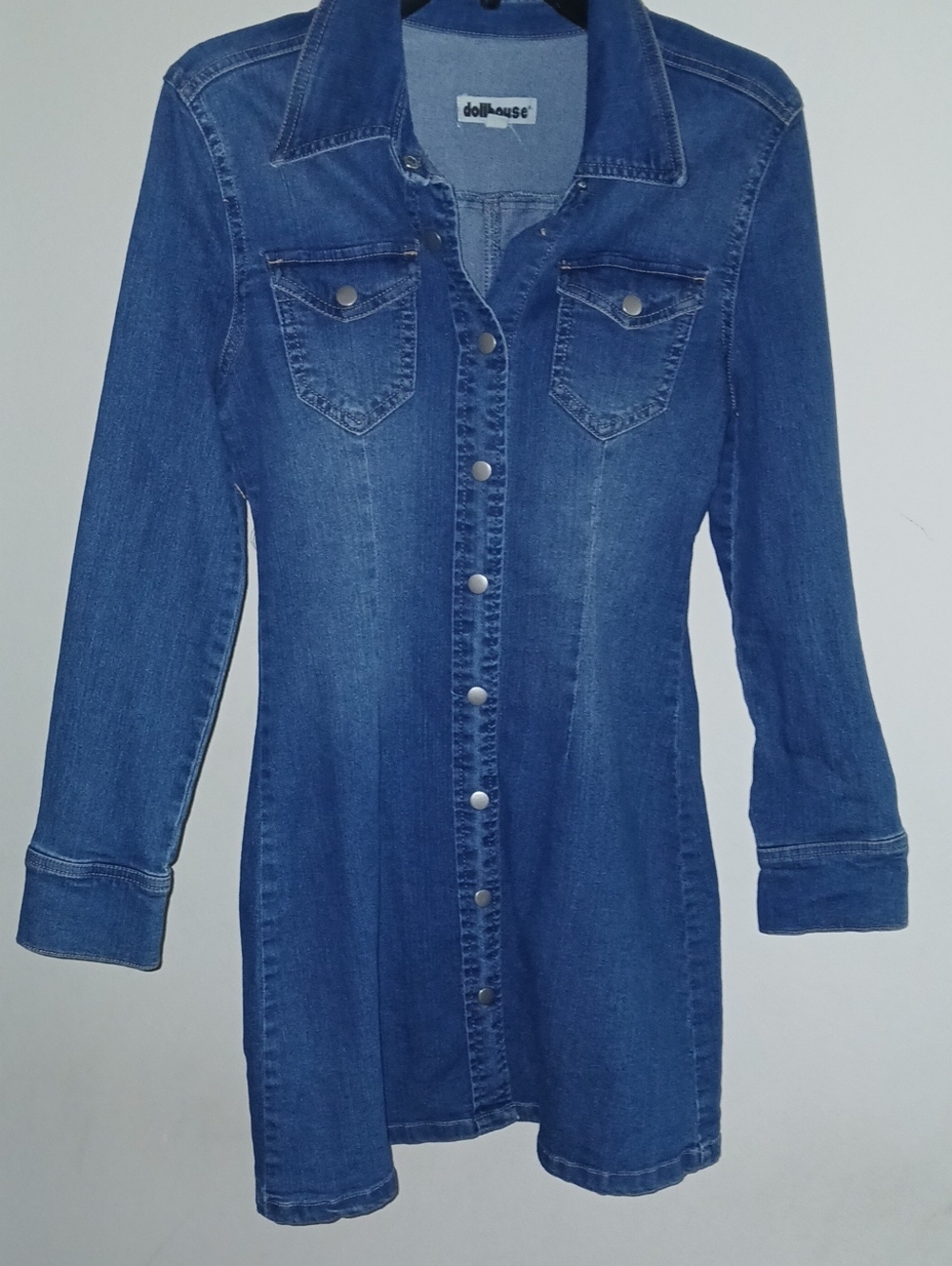 Dollhouse Blue Denim Snap Front Shirt Dress